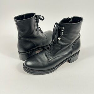 Napoleoni Boots Womens Leather Lace Up Black Lug Combat Shoes Size 41